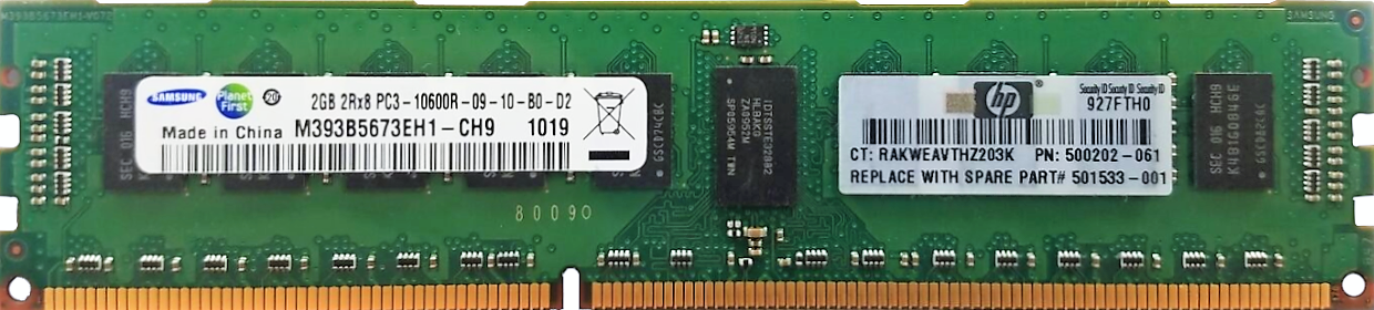 HP (500202-061) 2GB PC3-10600R (DDR3-1333Mhz, 2RX8) 500656-B21 ECC REG RAM