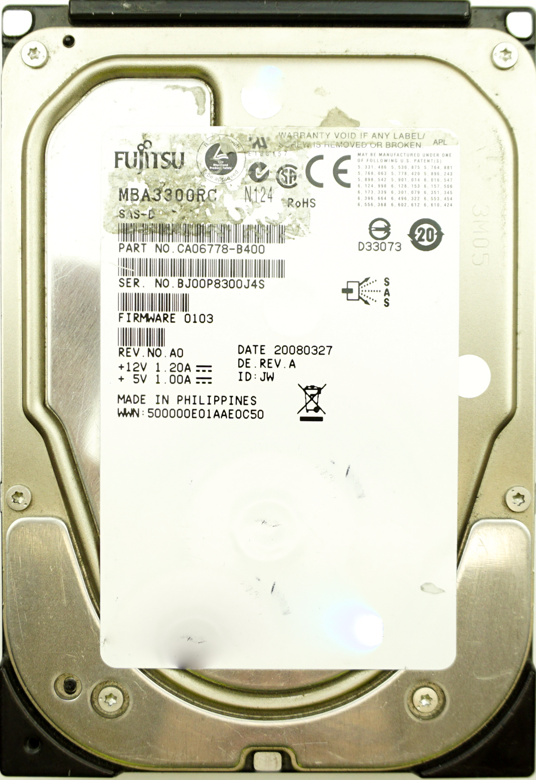 Fujitsu MBA3300RC CA06778-B400 FW:0103 Rev A0 300gb 3.5/" SAS hard drive