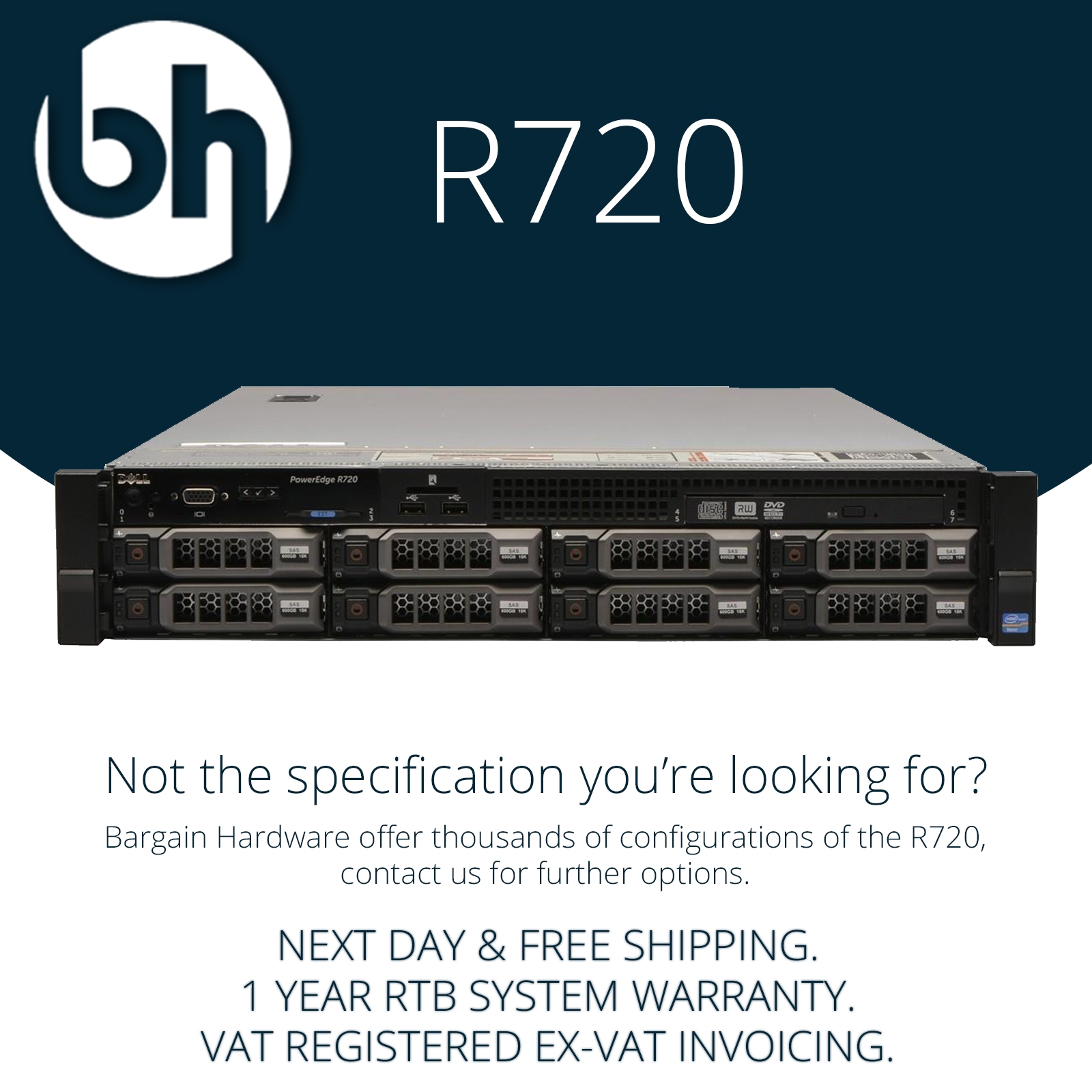 Dell PowerEdge R720 8LFF Server 2x Xeon 8-Core E5-2680 v1, 64GB RAM, H710 RAID