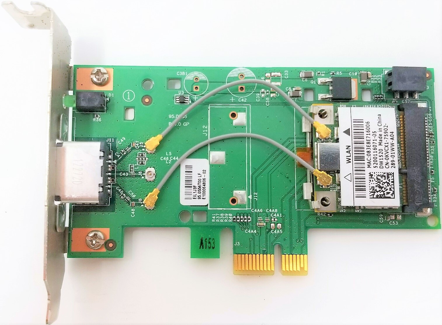 Dell (8VP82) DW1520 802.11 a/g/n Wireless Card - PCIe-x1 LP No External Antenna