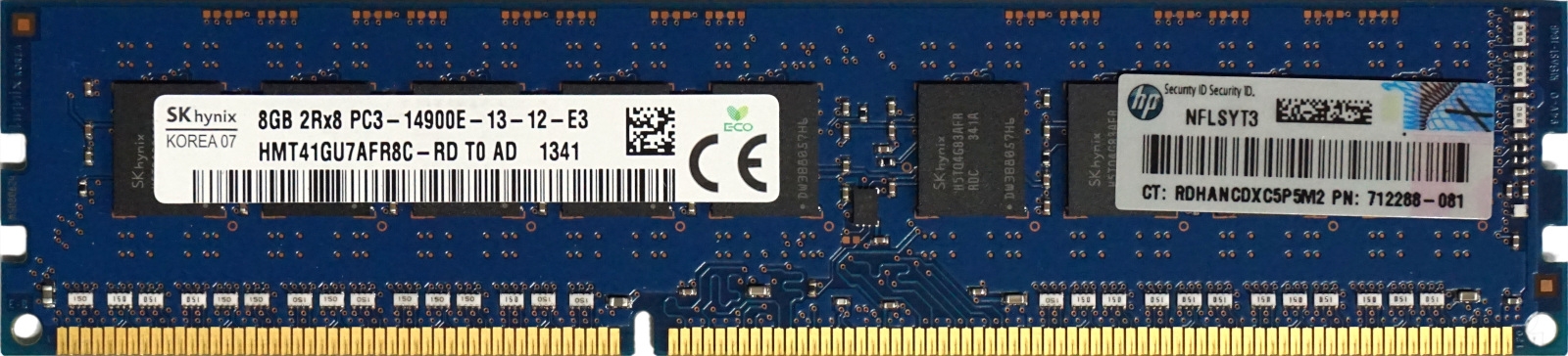 HP (712288-081) - 8GB PC3-14900E (DDR3-1866Mhz, 2RX8) ECC RAM 