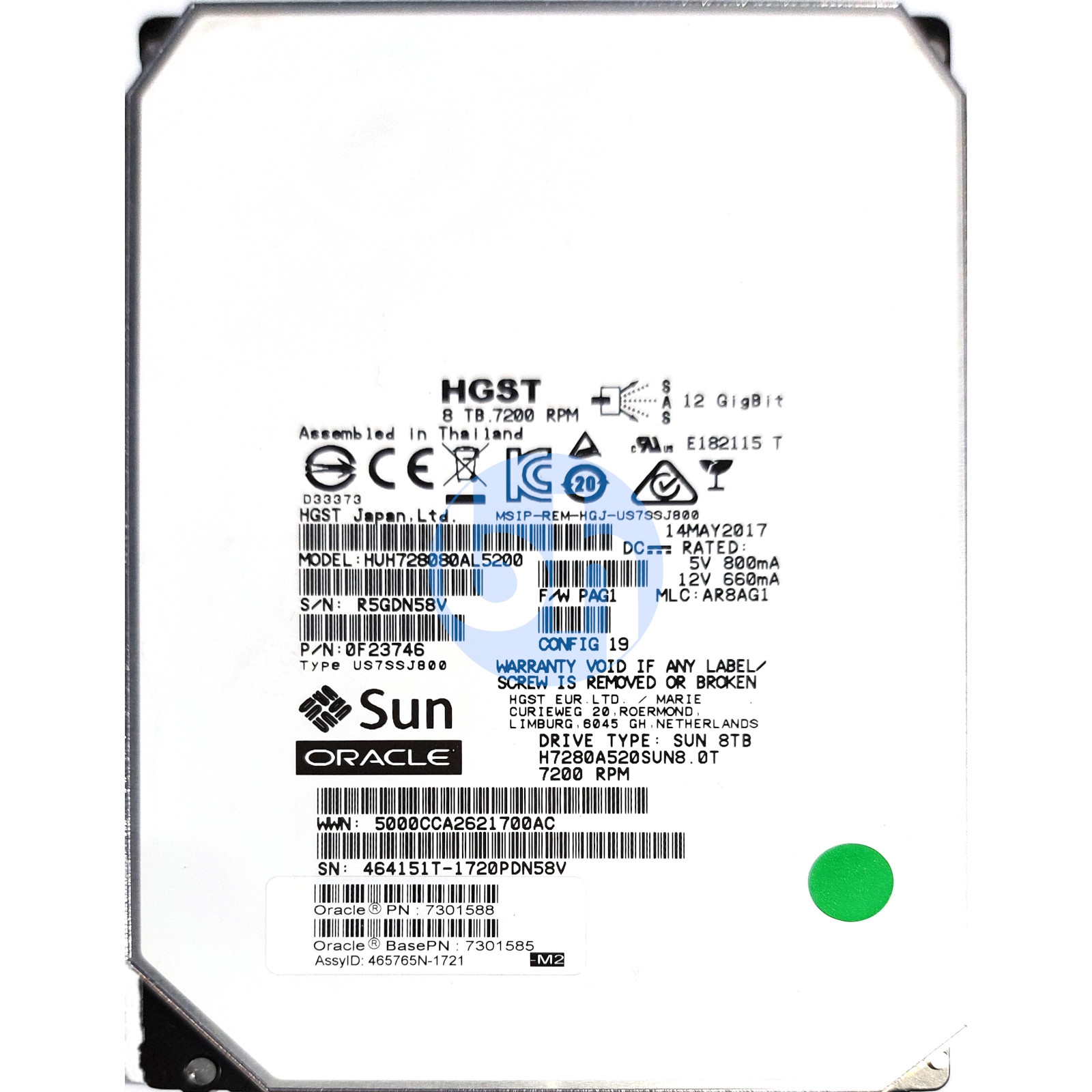 Sun 7301585 8TB LFF 3.5in SAS-3 12Gbps 7.2K 128MB HUH728080AL5200 HDD 