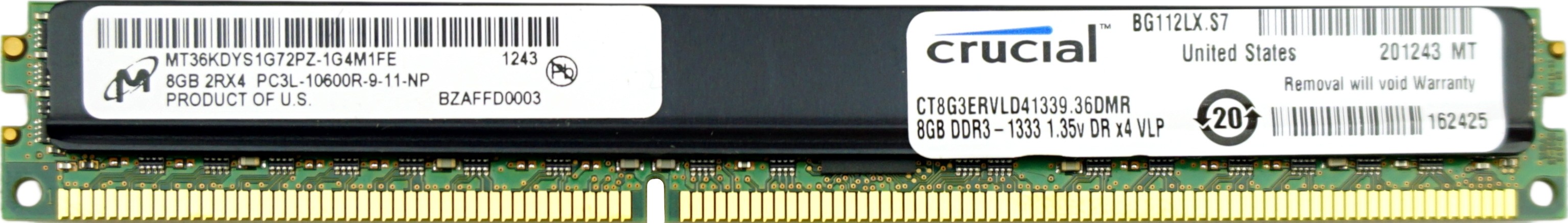 Micron - 8GB PC3L-10600R (DDR3 Low-Power-1333Mhz, 2RX4) VLP