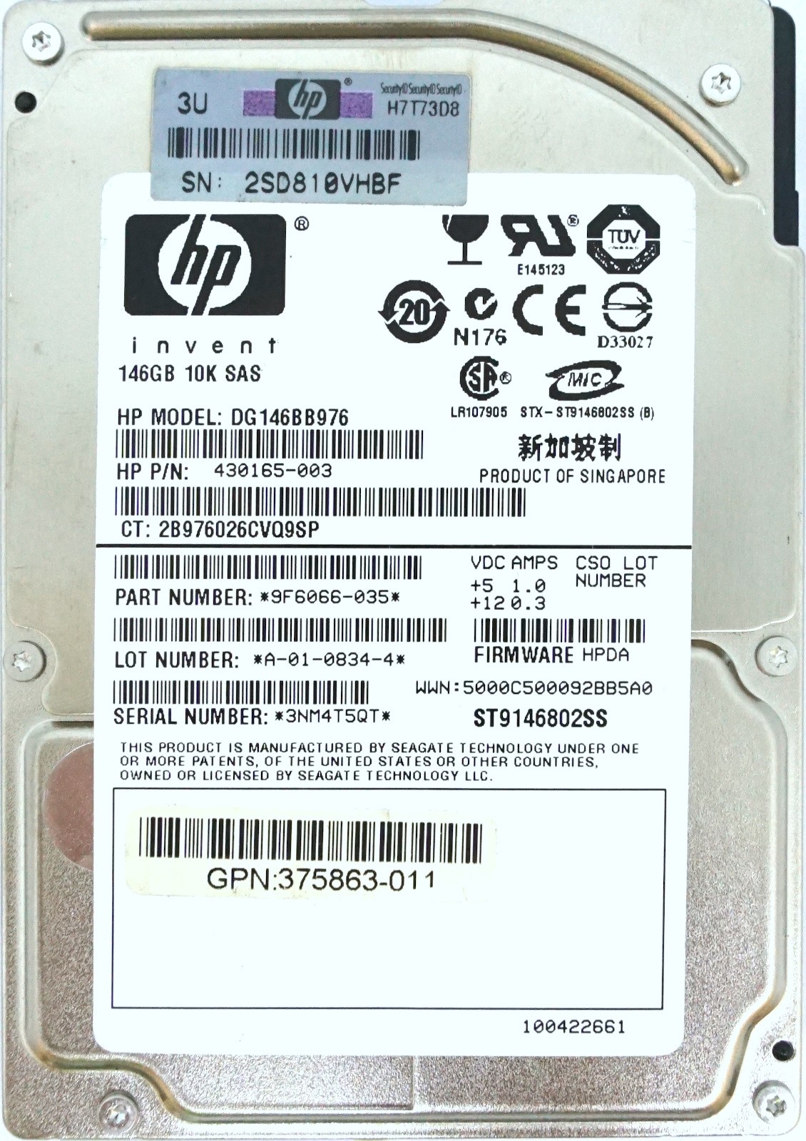 HP (430165-003) 146GB SAS (SFF 2.5") 3Gb/s 10K HDD