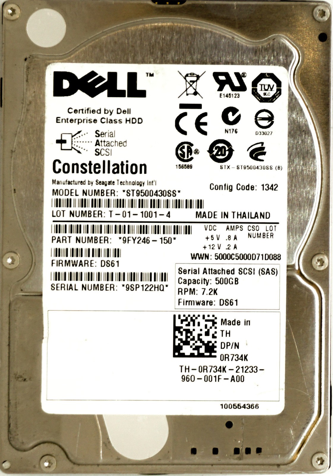 Dell (R734K) 500GB SAS-2 (SFF) 6Gb/s 7.2K HDD