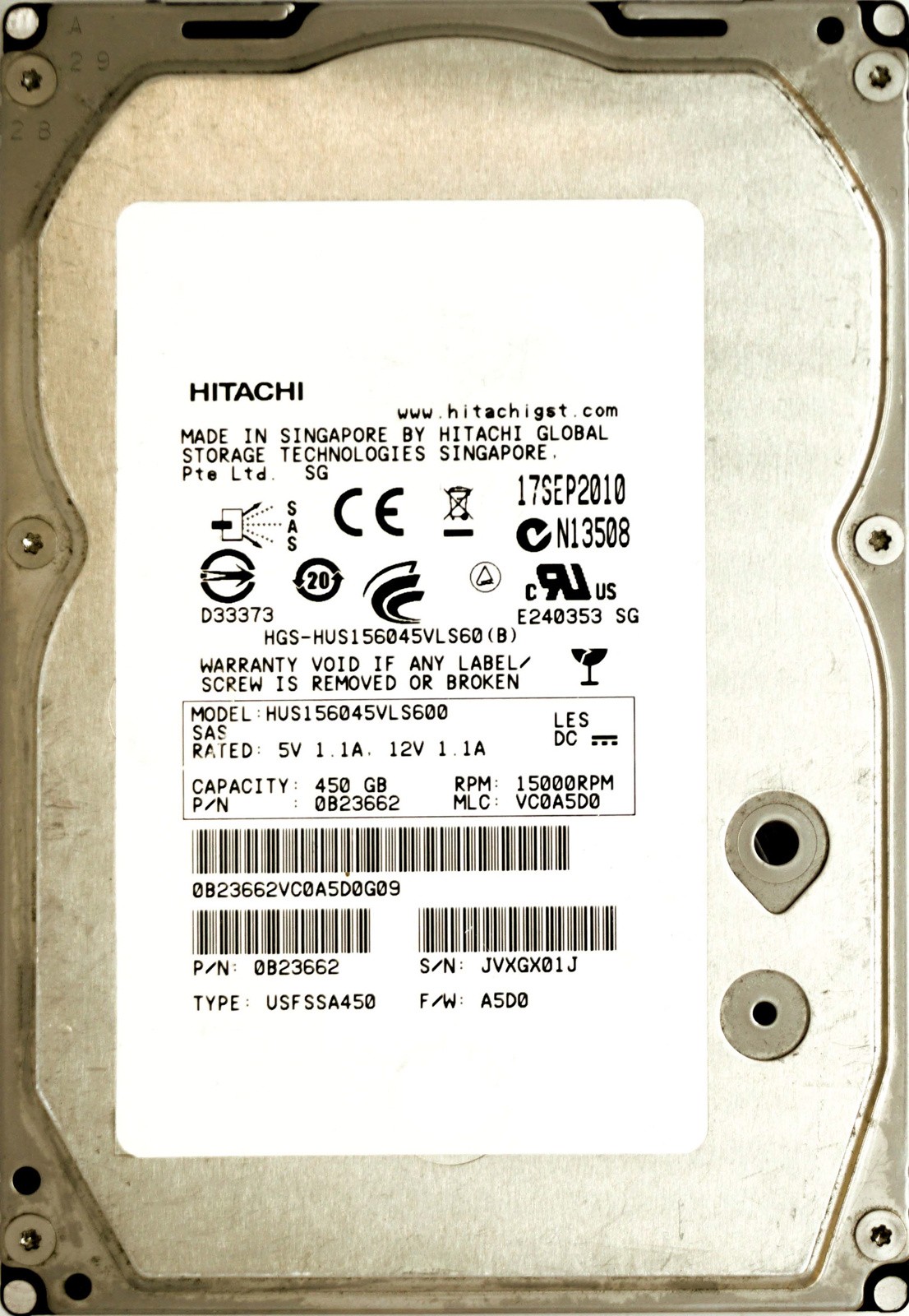Hitachi (HUS156045VLS600) 450GB SAS-2 (LFF) 6Gb/s 15K HDD