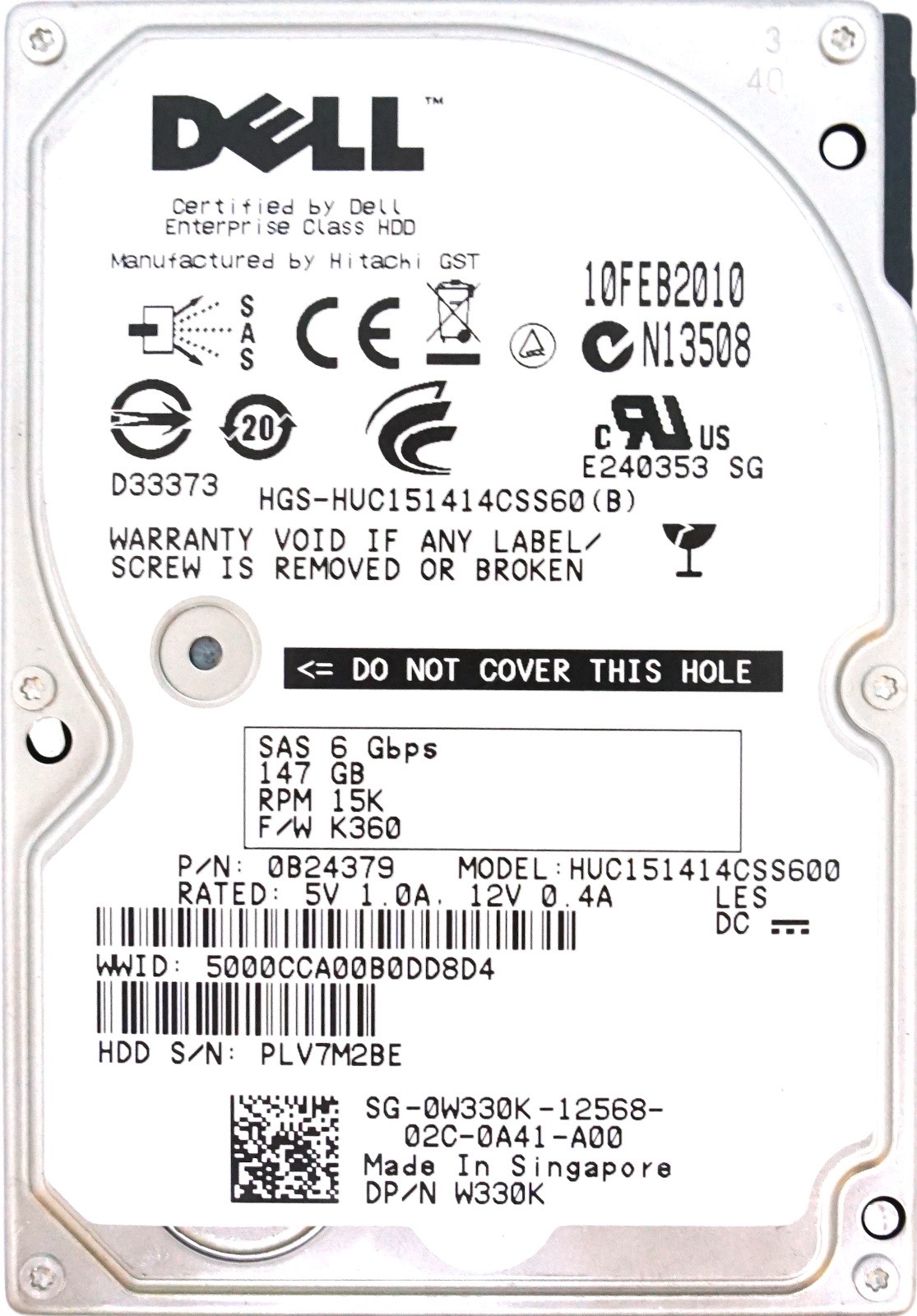 Dell (W330K) 146GB SAS-2 (2.5") 6Gbps 15K HDD