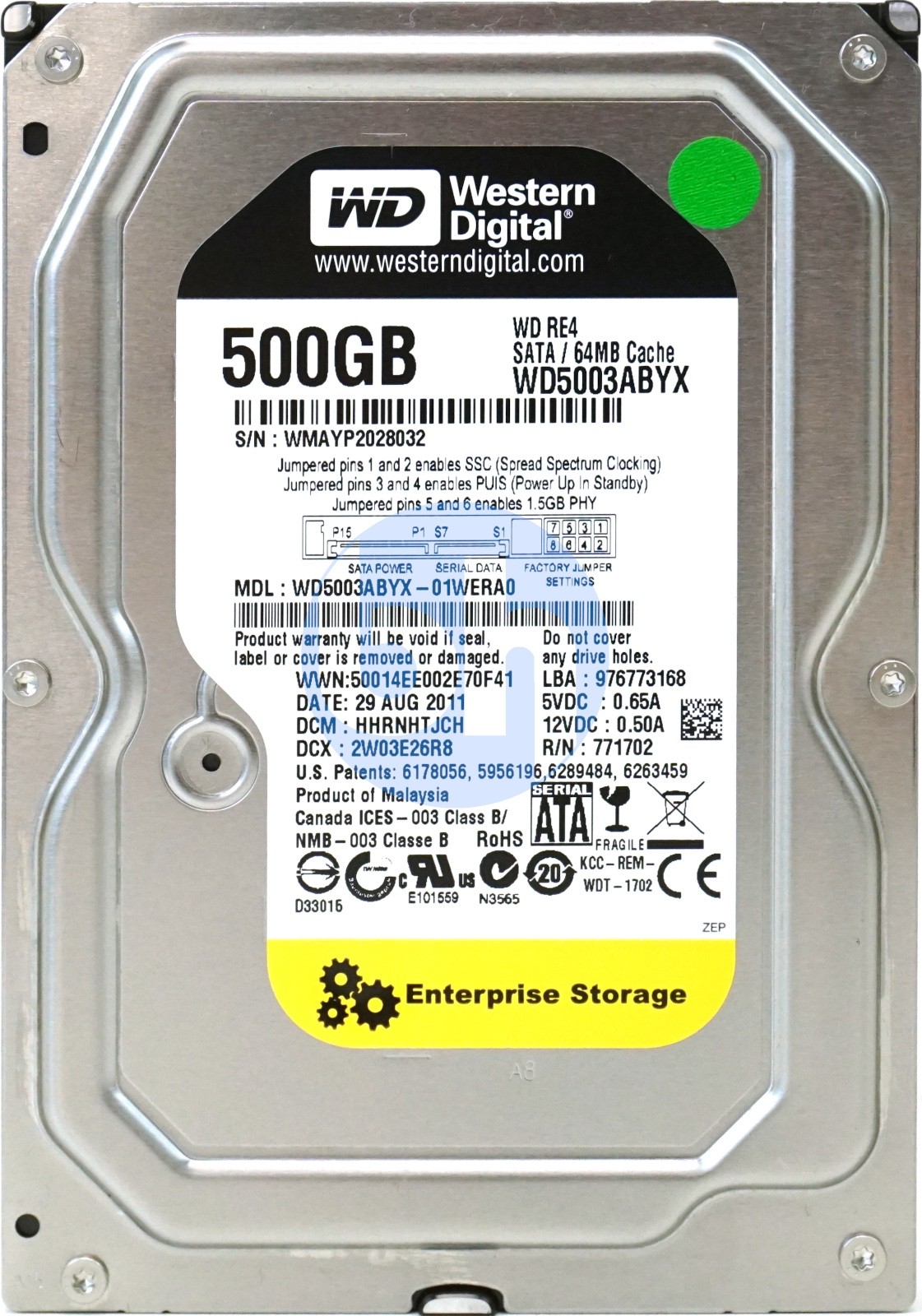 Western Digital (WD5003ABYX) 500GB Enterprise Storage SATA (LFF 3.5") 3Gb/s 7.2K HDD
