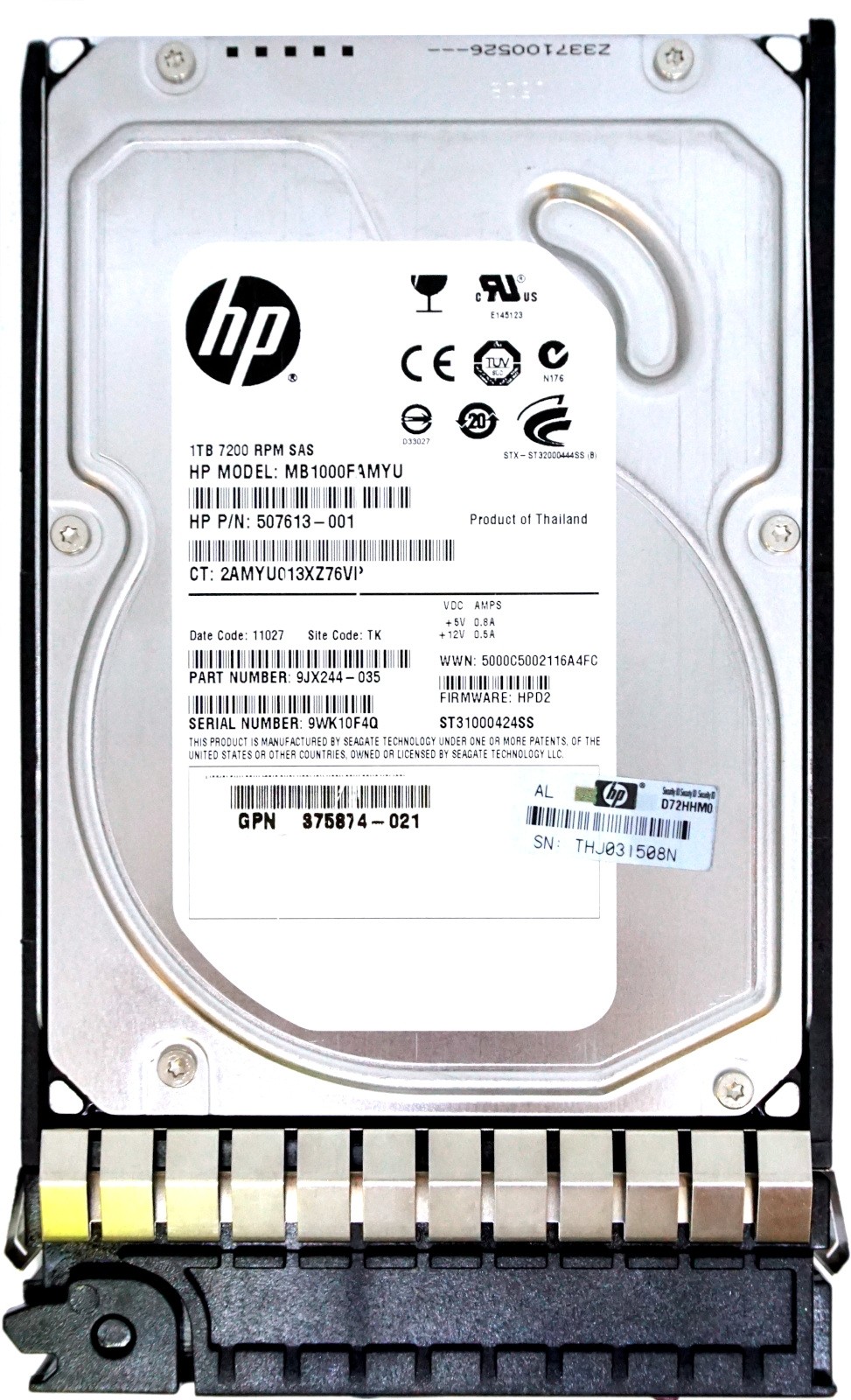 HP (507613-001) 1TB SAS-2 (3.5") 6Gbps 7.2K HDD in G5 Hot-Swap Caddy