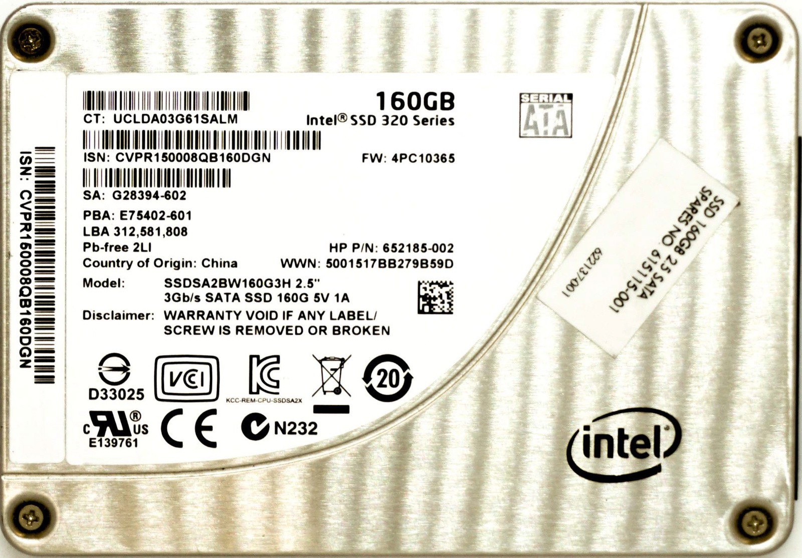 HP (652185-002) 160GB SATA II (SFF) 3Gb/s SSD