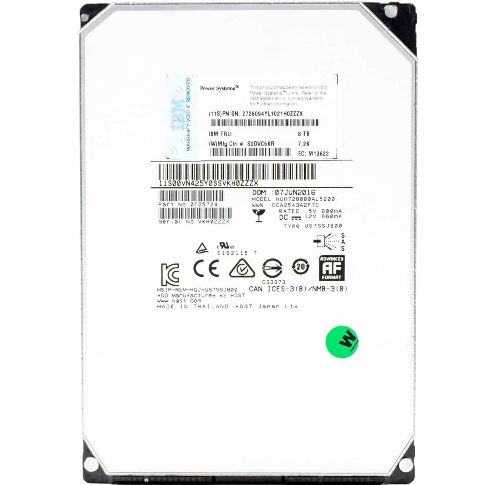 IBM (00VN425) - 8TB (LFF 3.5in) SAS-3 12Gbps 7.2K HDD (hard drive)