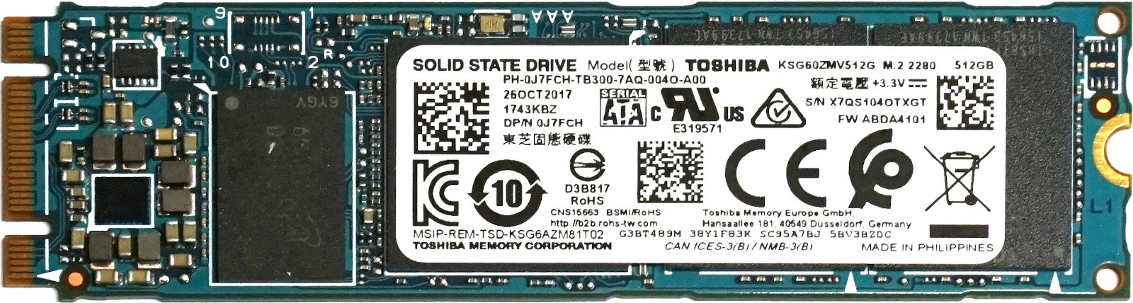 Dell (J7FCH) 512GB Toshiba SG6 Series SATA (M.2 2280) TLC SSD