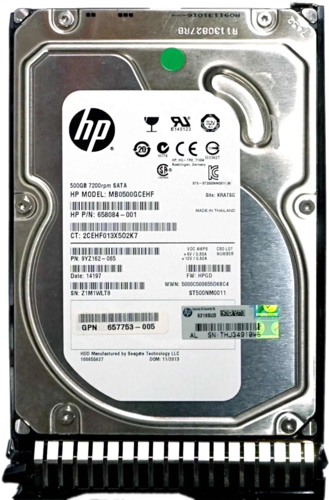 HP (658084-001) 500GB SATA III (3.5") 6Gb/s 7.2K HDD in Gen8 Hot-Swap Caddy