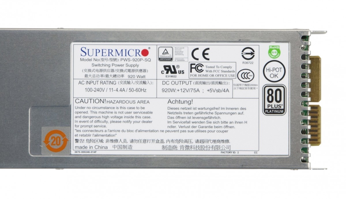 SuperMicro (PWS-920P-SQ) CSE-826, CSE-847 Hot-Swap PSU 920W