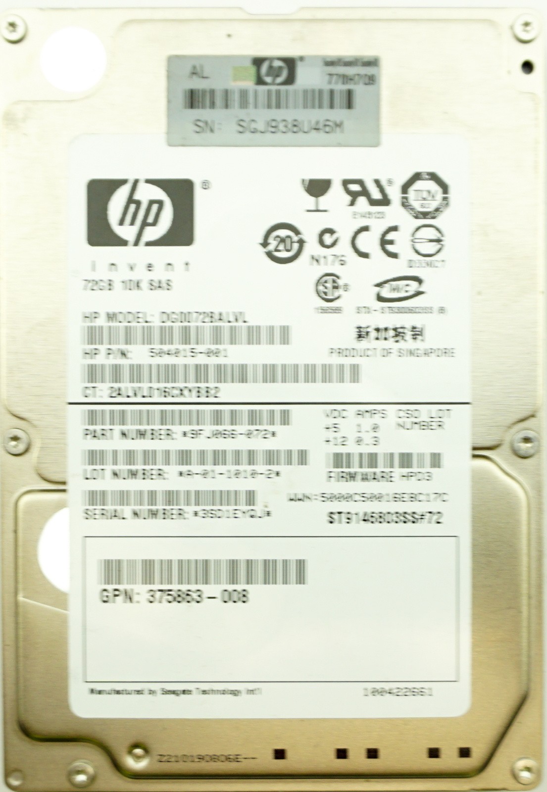 HP (504015-001) 72GB SAS-2 (SFF) 6Gb/s 10K HDD