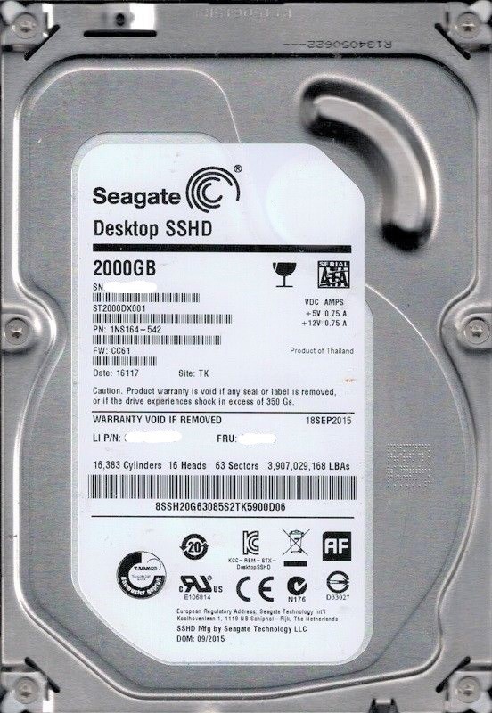 Seagate (ST2000DX001) 2TB SATA III (LFF) 6Gb/s 7.2K SSHD