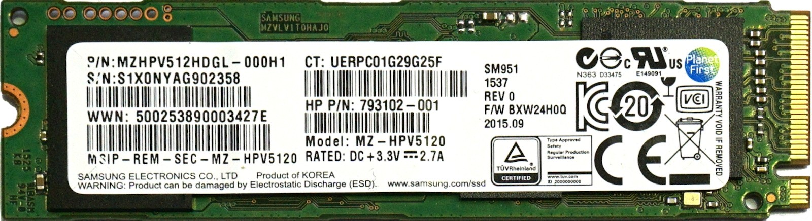 HP (793102-001) 512GB Samsung SM951 NVMe (M.2 2280) SSD