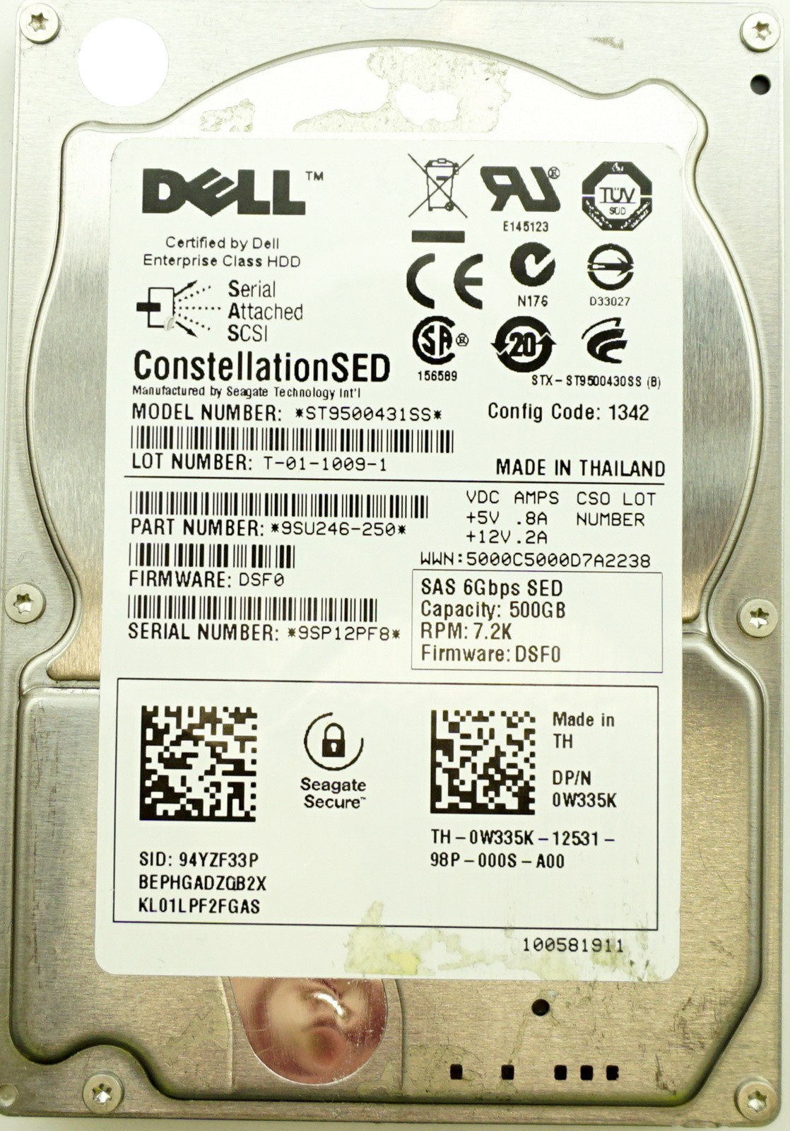 Dell (W335K) 500GB SAS-2 (SFF) 6Gb/s 7.2K HDD