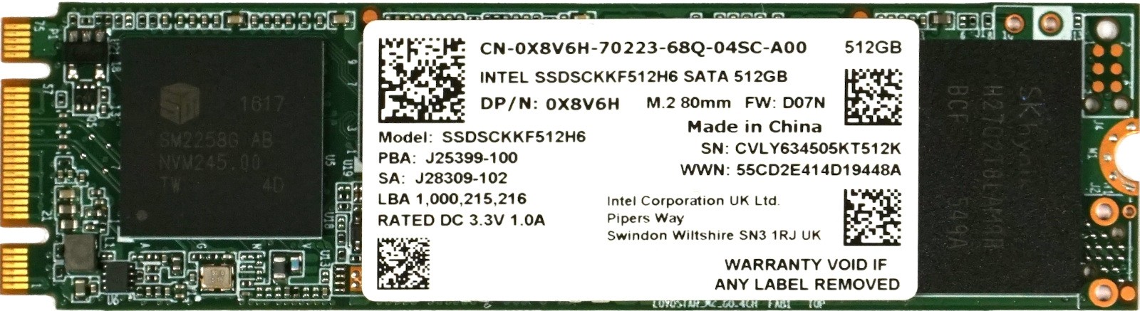 Dell (X8V6H) 512GB Intel Pro 2500 Series SATA (M.2 2280) MLC SSD