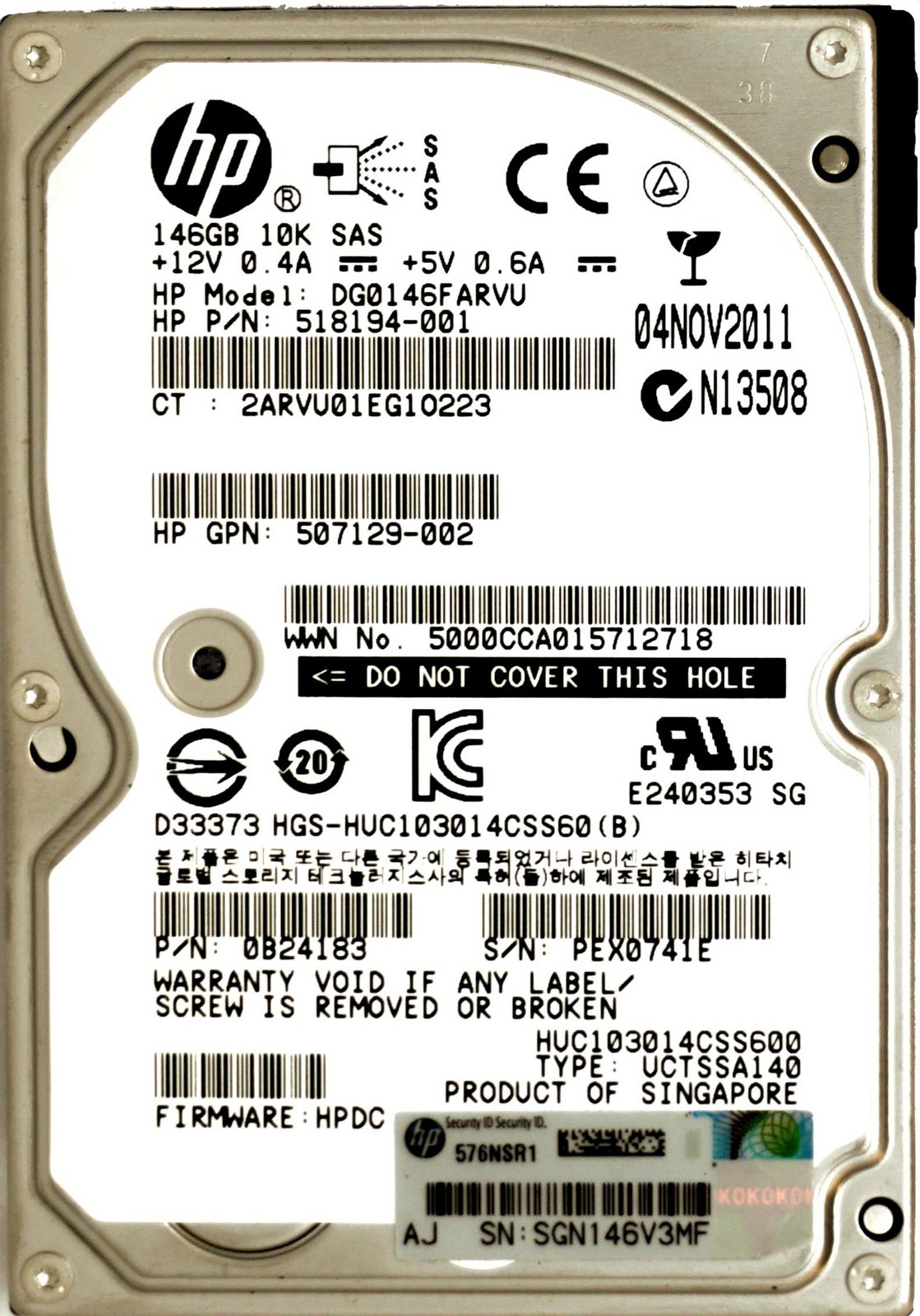 HP (518194-001) 146GB Dual Port SAS-2 (SFF 2.5 ) 6Gbps 10K HDD