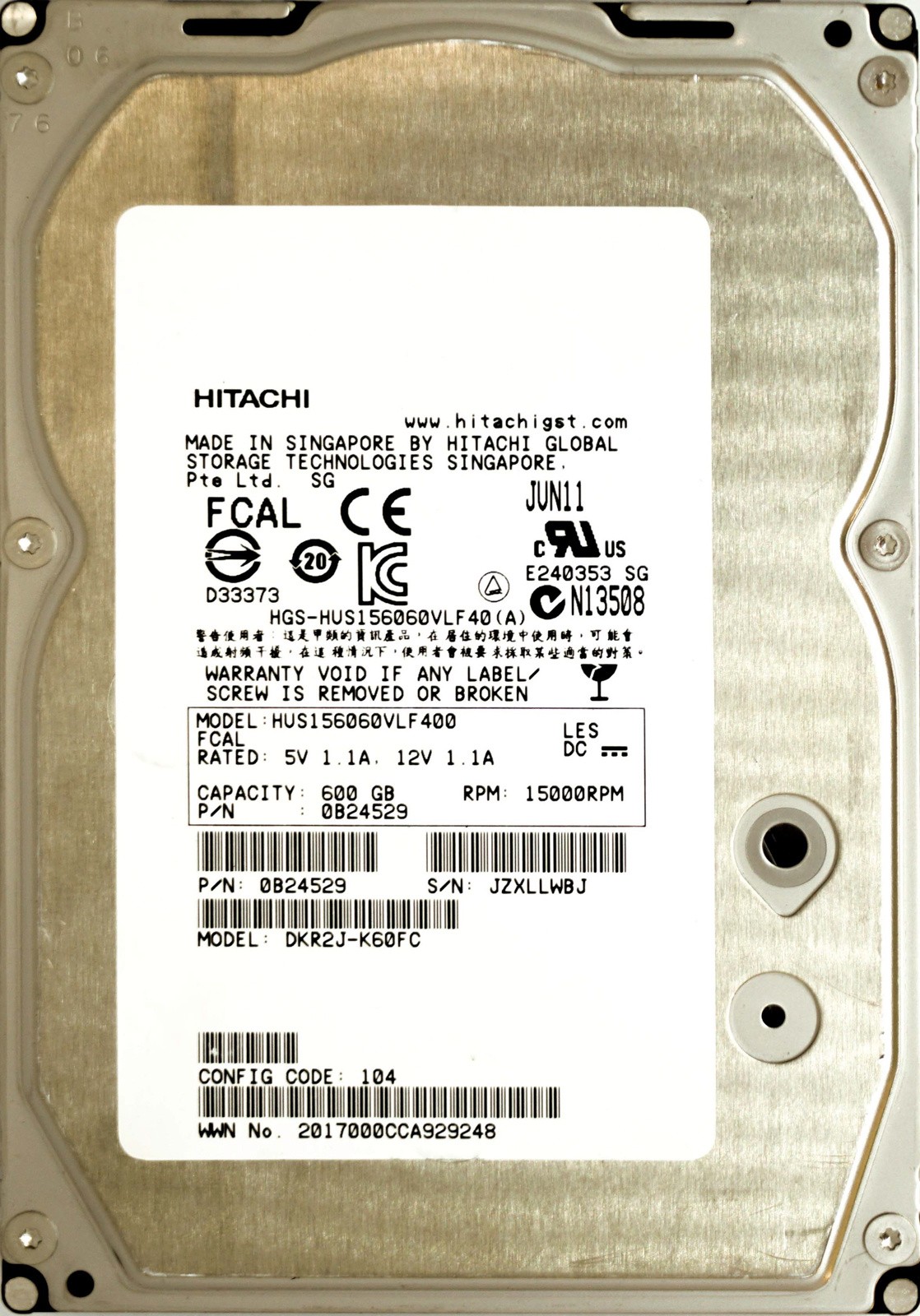 Hitachi (HUS156060VLF400) 600GB FCAL (LFF) 4Gb/s 15K HDD