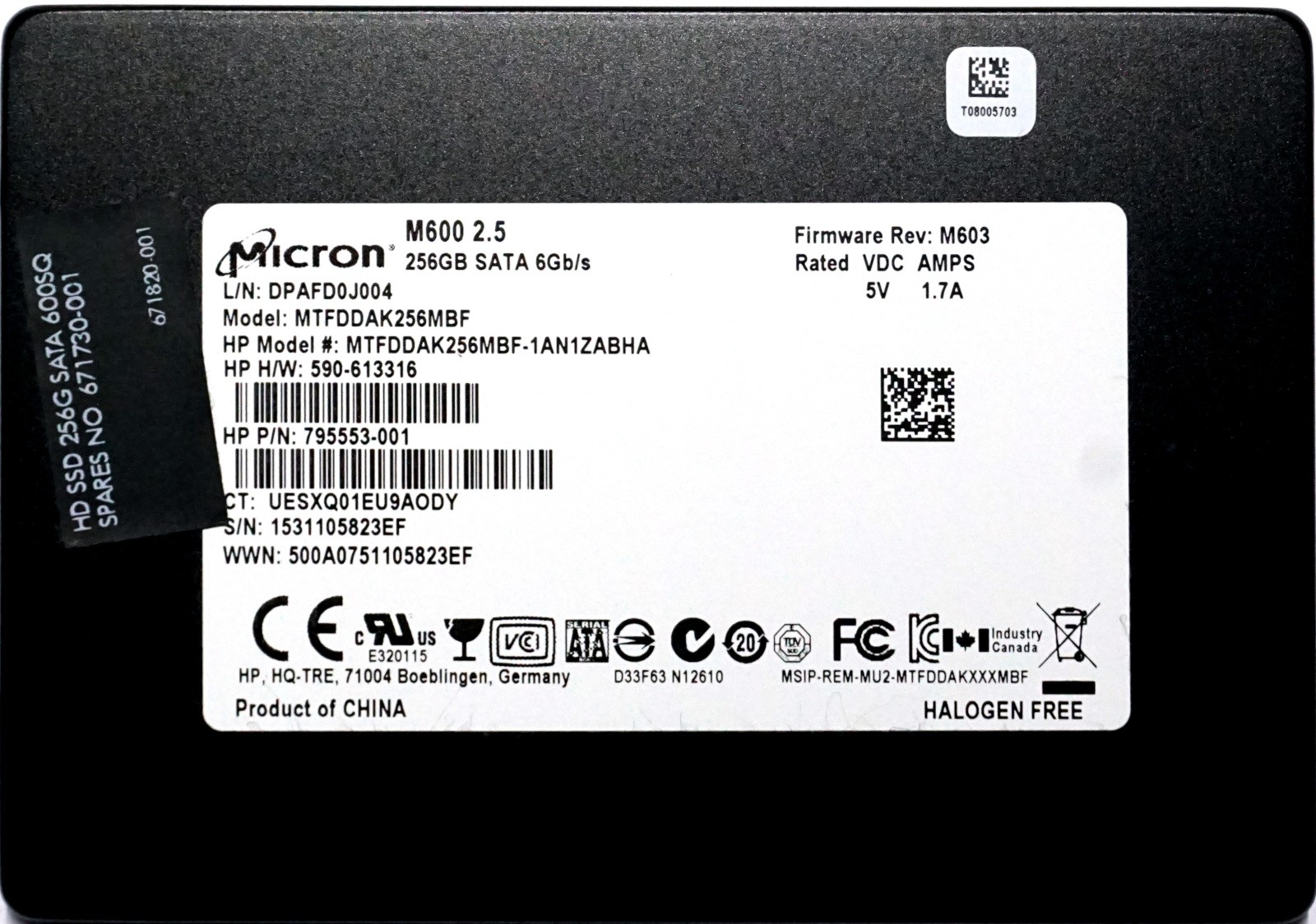 HP (795553-001) 256GB SATA III (2.5") 6Gb/s SSD