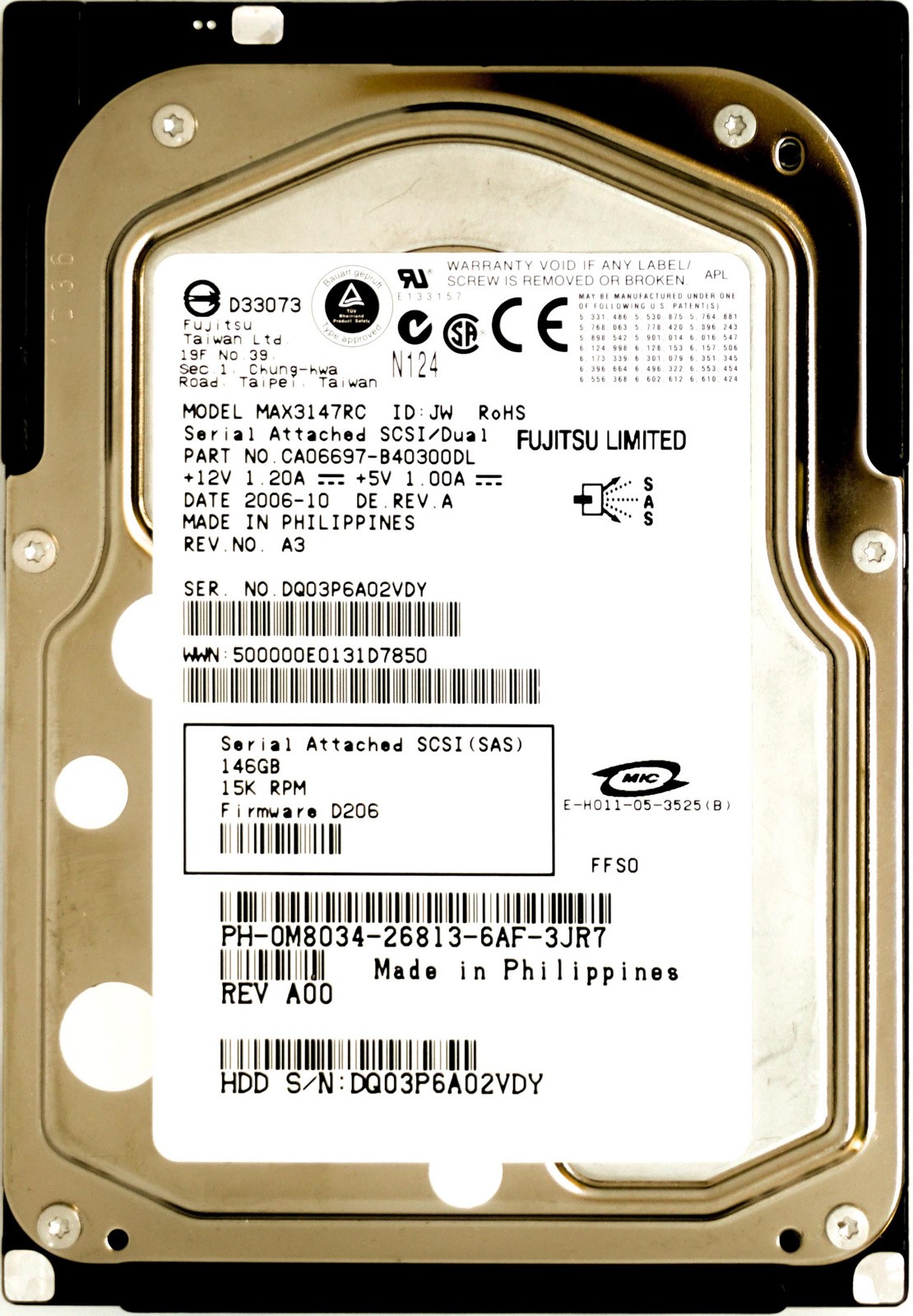 Dell (M8034) 146GB SAS-1 (LFF) 3Gb/s 15K HDD