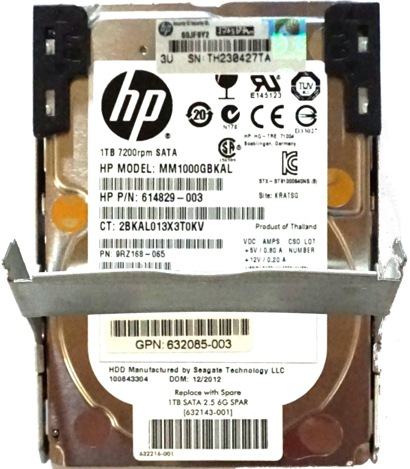 HP (614829-003) 1TB SATA-III (2.5") 6Gbps 7.2K HDD in Quick-Release Caddy