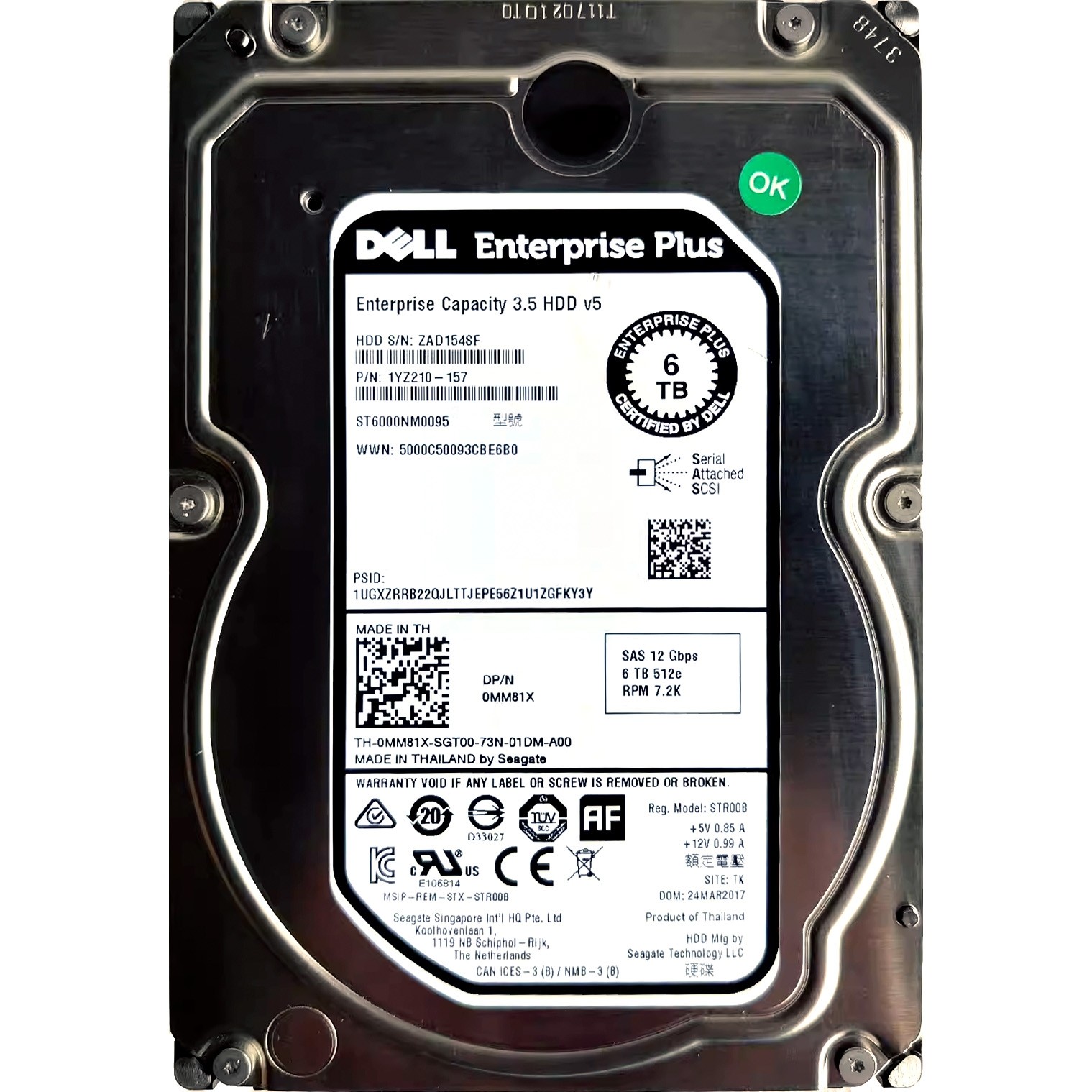 Dell (MM81X) - 6TB Enterprise Plus (LFF 3.5in) 12G SAS-3 7.2K 256MB HDD
