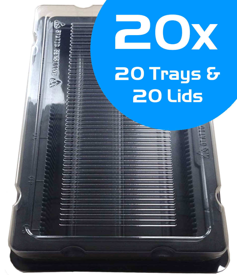 20PCS-DIMM-RAM-TRAY 20x DIMM DDR2 DDR3 DDR4 RAM Memory Antistatic Box 50x Memory Storage Tray Holder