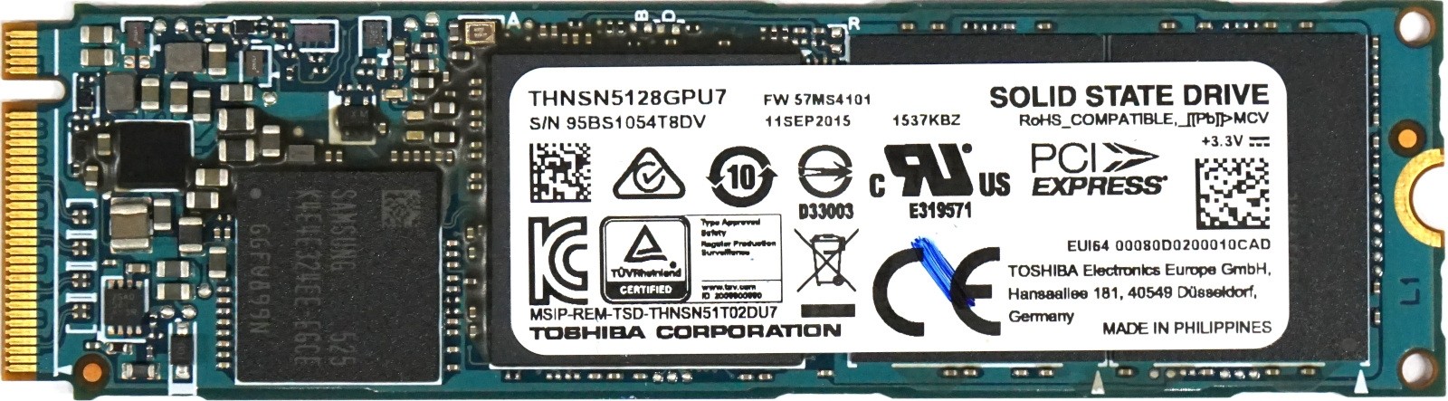 Toshiba (THNSN5128GPU7) 128GB X3G M.2 2280 NVMe SSD