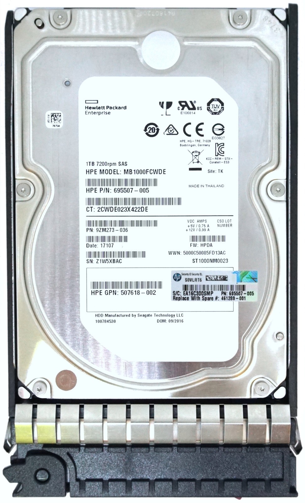 HP (695507-001) - 1TB SAS-2 (3.5") 6Gbps 7.2K HDD in G5 Hot-Swap Caddy
