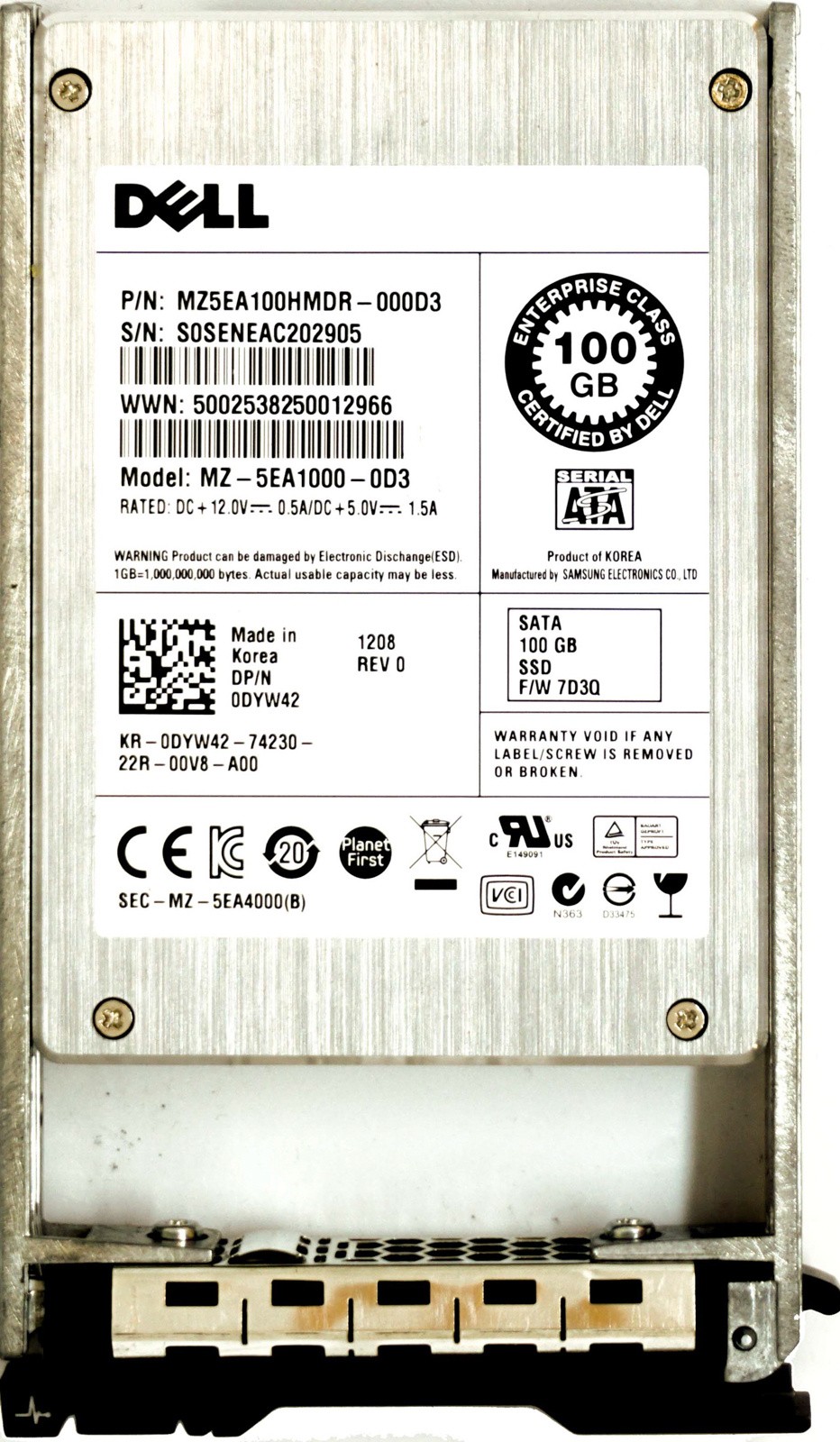 Dell (DYW412) 100GB SATA II (SFF) 3Gb/s in 11G Hot-Swap Caddy