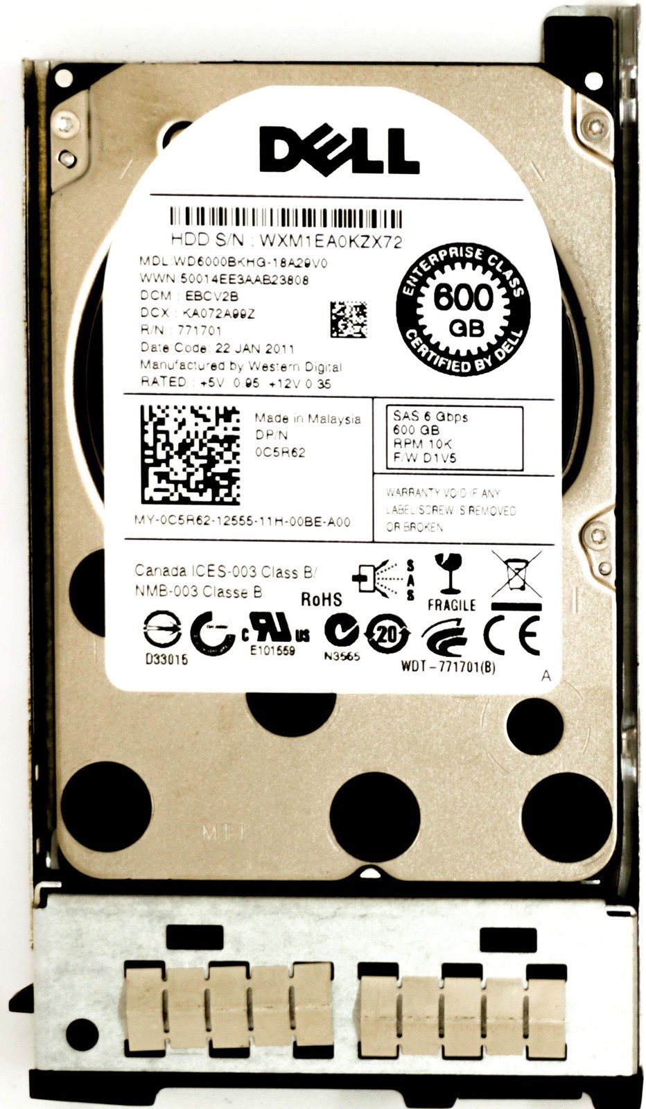 Dell (C5R62) 600GB SAS-2 (SFF) 6Gb/s 10K in Cloud Series Hot-Swap Caddy