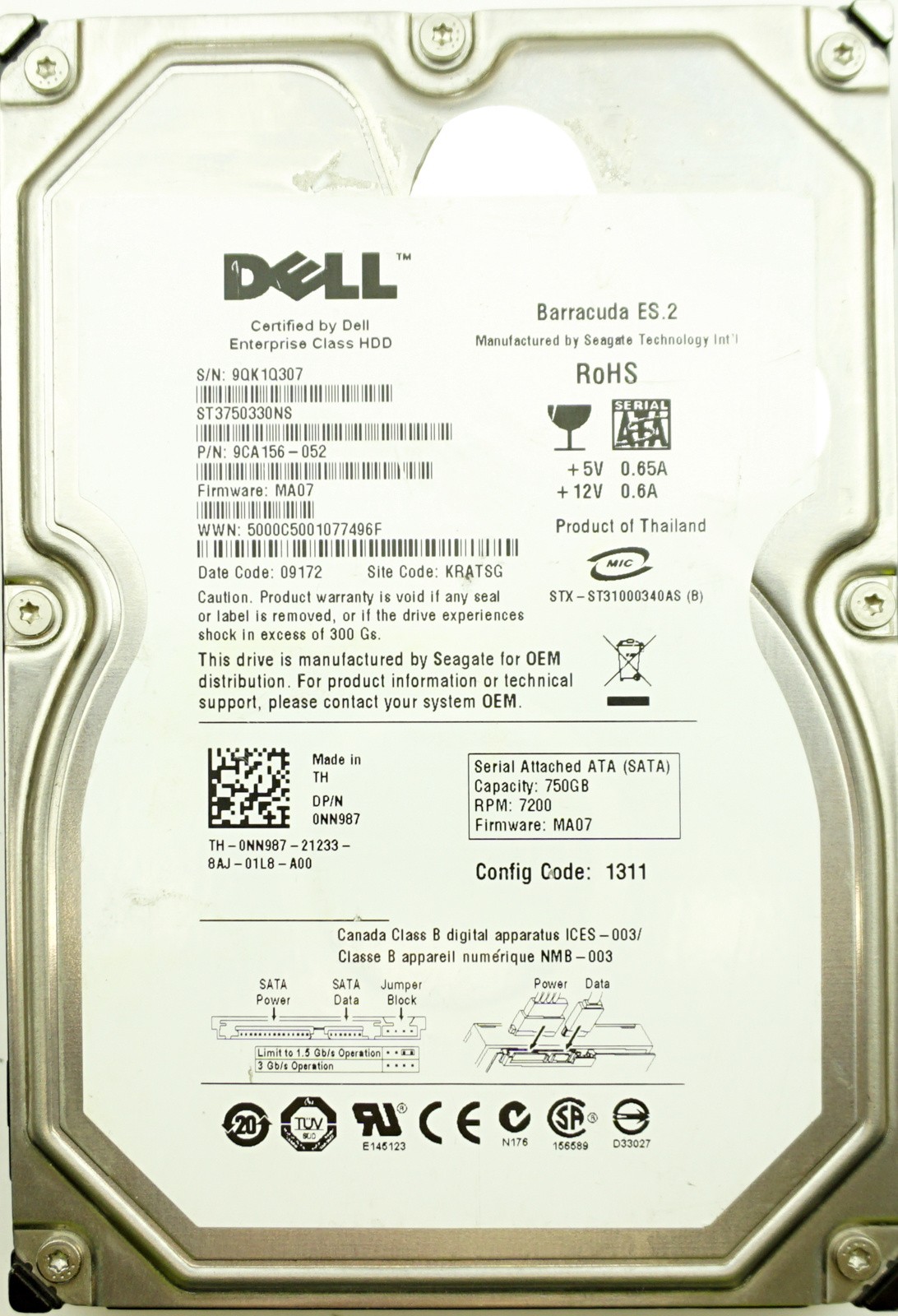 Dell (NN987) 750GB SATA II (LFF) 3Gb/s 7.2K HDD