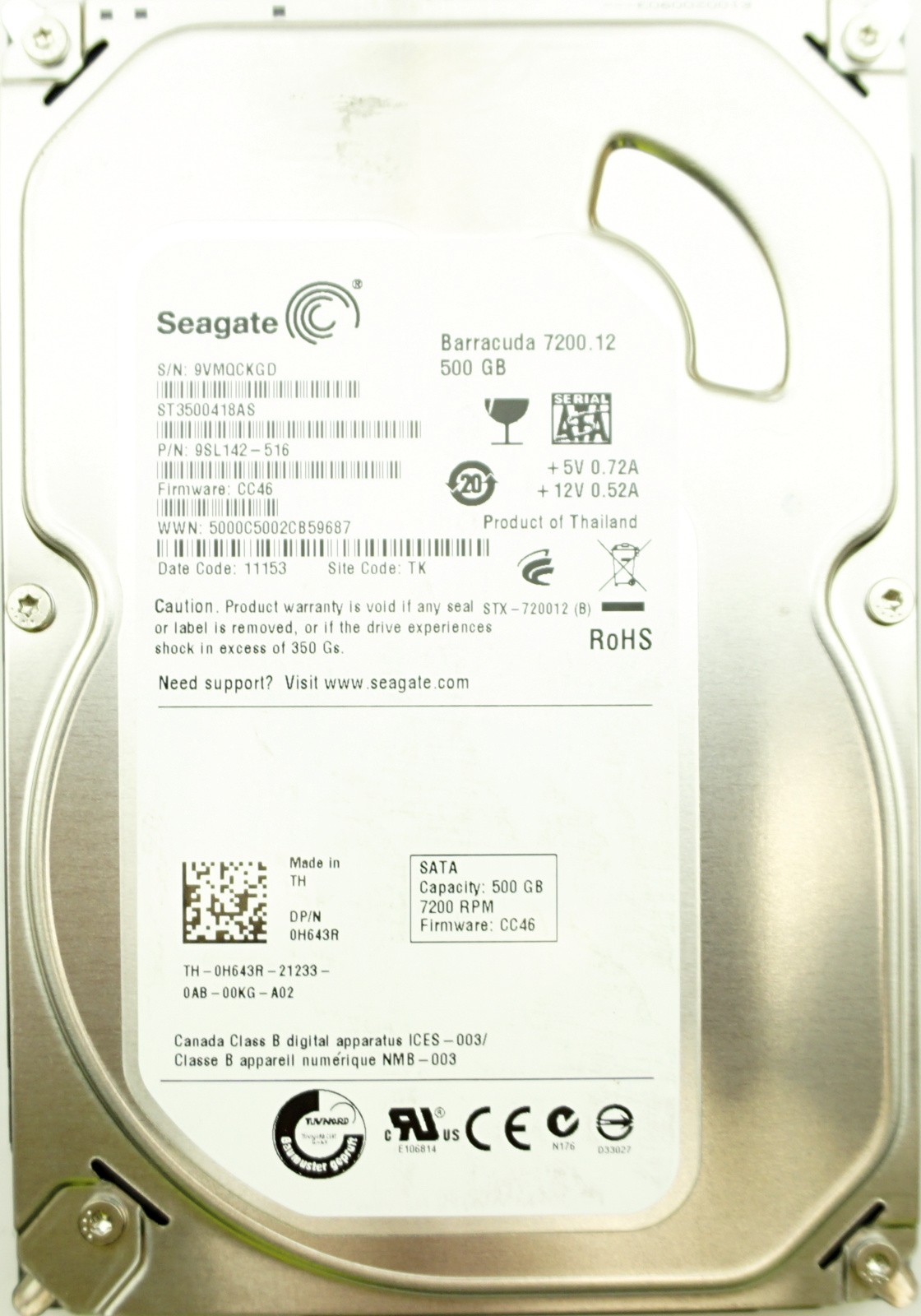 Dell (H643R) 500GB SATA II (LFF) 3Gb/s 7.2K HDD