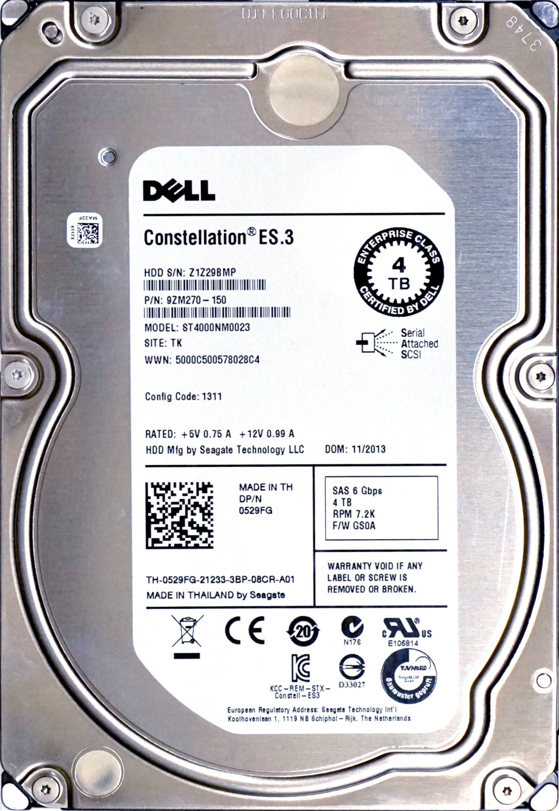 Dell (529FG) 4TB Enterprise Class SAS-2 (3.5") 6Gb/s 7.2K HDD