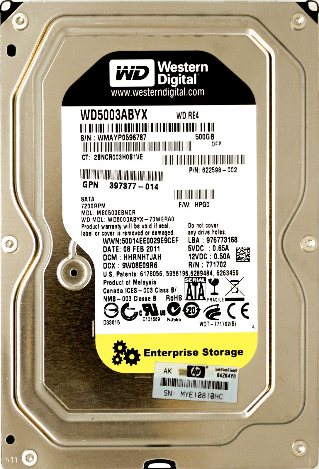 HP (622598-002) 500GB SATA II (LFF) 3Gb/s 7.2K HDD