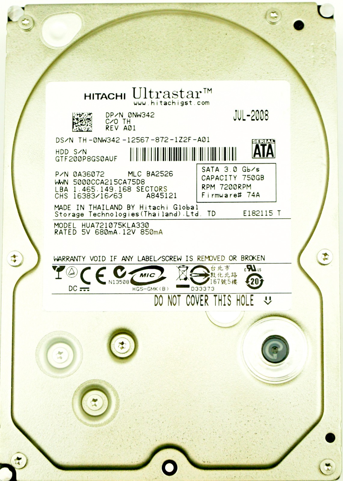 Dell (NW342) 750GB SATA II (LFF) 3Gb/s 7.2K HDD