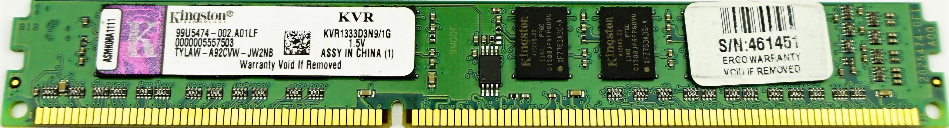 Kingston - 1GB PC3-10600U (DDR3-1333Mhz, 1RX8) VLP