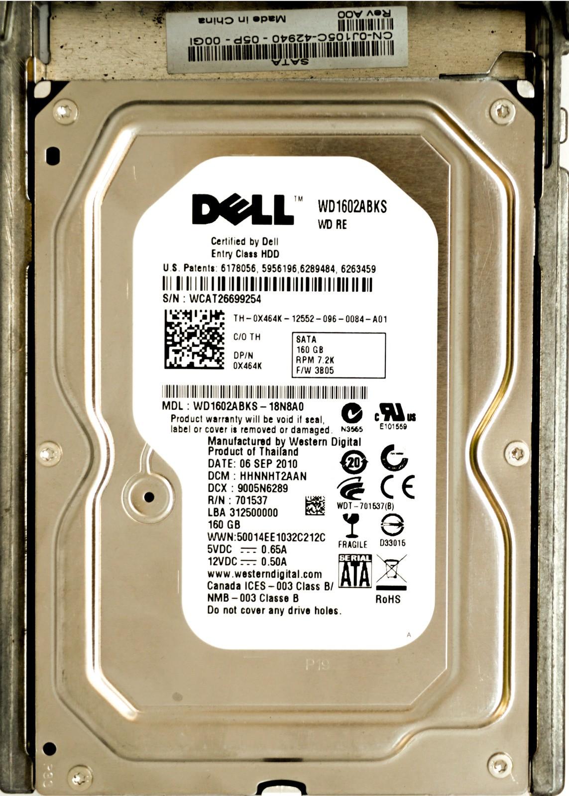 Dell (X464K) 160GB SATA II (LFF) 3Gb/s 7.2K in 9G Hot-Swap Caddy