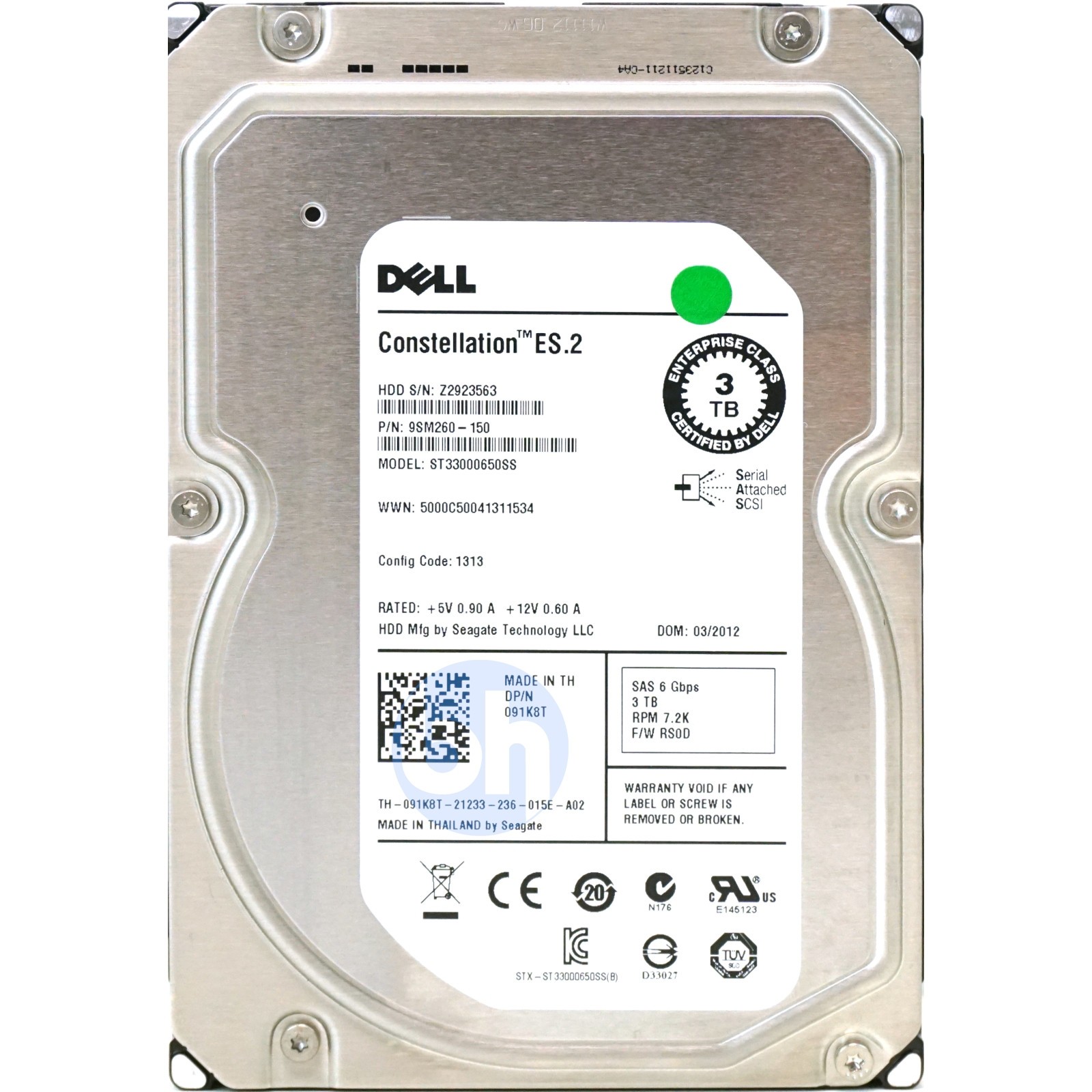 Dell (91K8T) 3TB SAS-2 (LFF 3.5") 6Gb/s 7.2K HDD