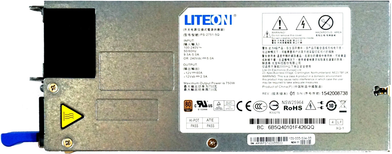 LiteOn 750W Dell C2100, Quanta D51B Hot-Swap PSU