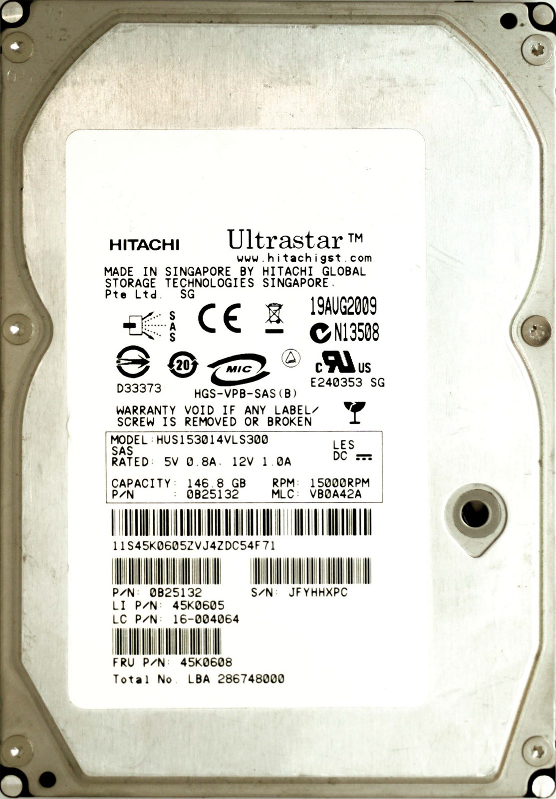 IBM (45K0605) 146GB SAS-1 (LFF) 3Gb/s 15K HDD