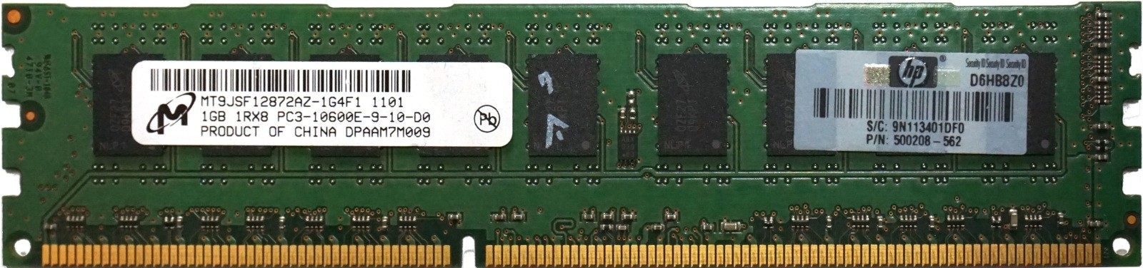 HP (500208-562) - 1GB PC3-10600E (DDR3-1333Mhz, 1RX8)