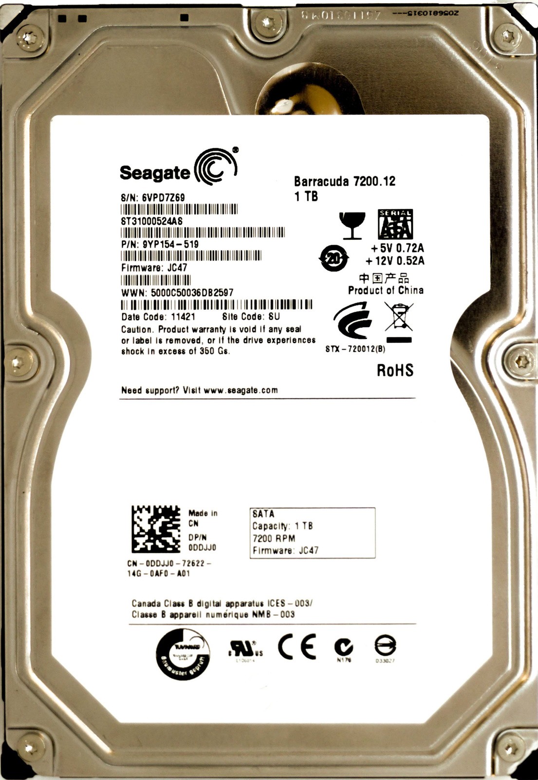 Dell (DDJJ0) 1TB SATA III (LFF) 6Gb/s 7.2K HDD
