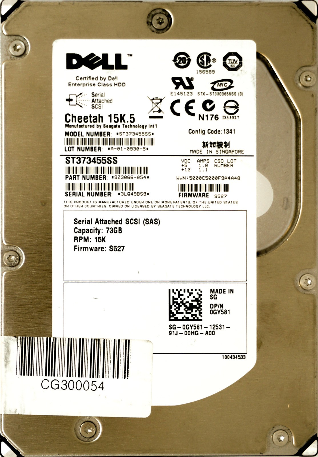 Dell (GY581) 73GB SAS-1 (LFF) 3Gb/s 15K HDD