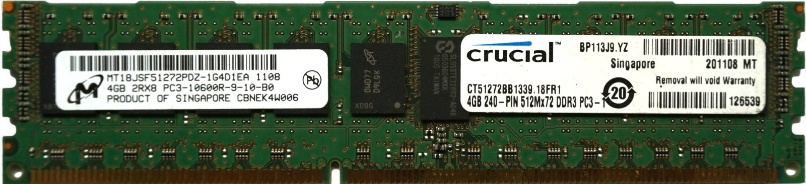 Micron - 4GB PC3-10600R (DDR3-1333Mhz, 2RX8)