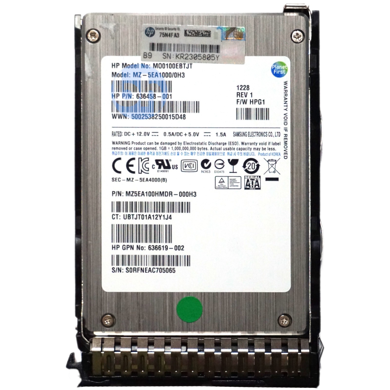 HP (636458-001) 100GB SATA II (SFF 2.5) 3Gbps SSD in Gen8/Gen9 Caddy