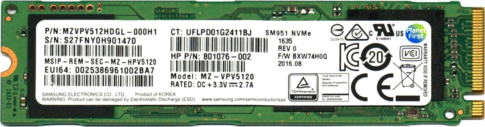 HP (801076-002) 512GB Samsung SM951 NVMe (M.2 2280) SSD
